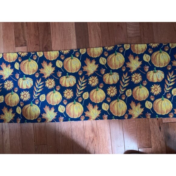 Fall Pumpkin and Leaves Tapestry Table Runner 12x70 - Picture 3 of 9